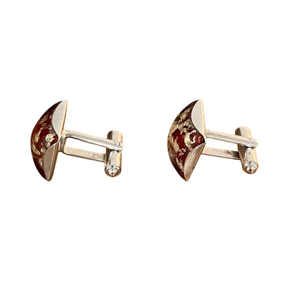 Vintage Hickok Red Gold Fleck Cufflinks Mid Century Modern Men’s Retro Jewelry - Picture 4 of 7